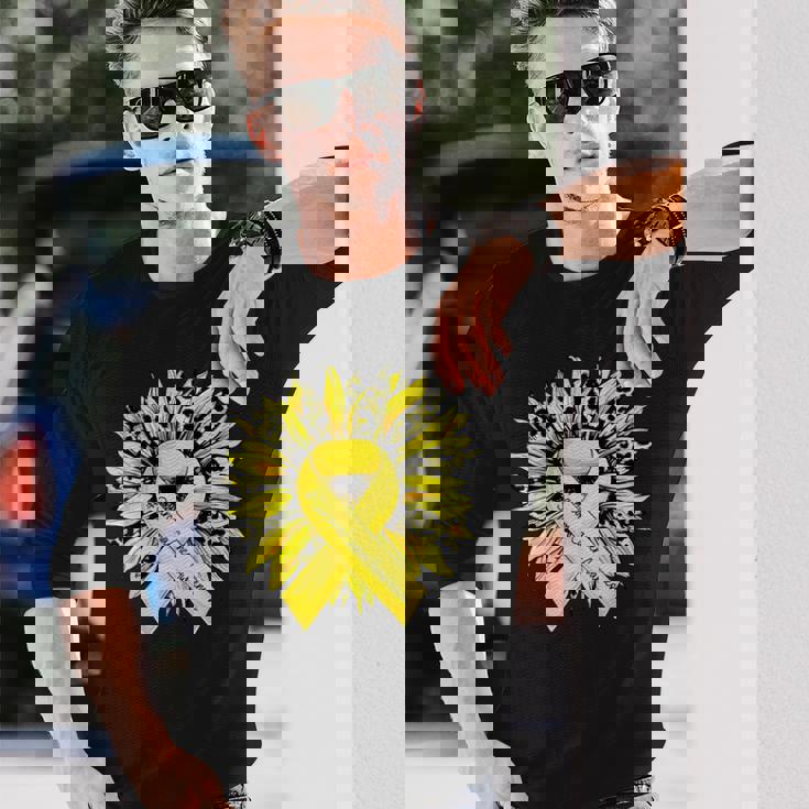 ヒョウ ヒマワリ イエローリボン 肉腫 がん啓発 長袖Tシャツ 彼への贈り物