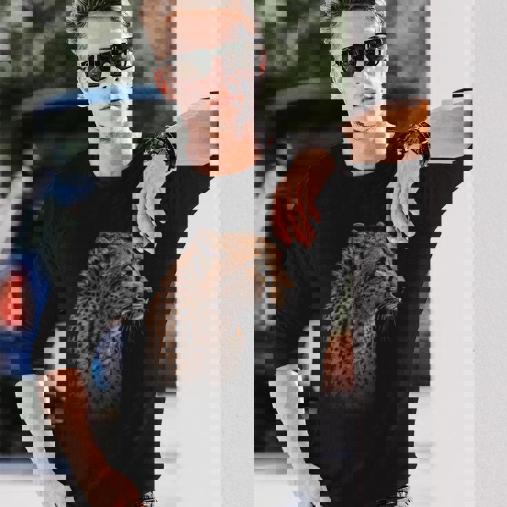 ヒョウチーター 虎 ヒョウの顔 ライオン 猫 長袖Tシャツ 彼への贈り物