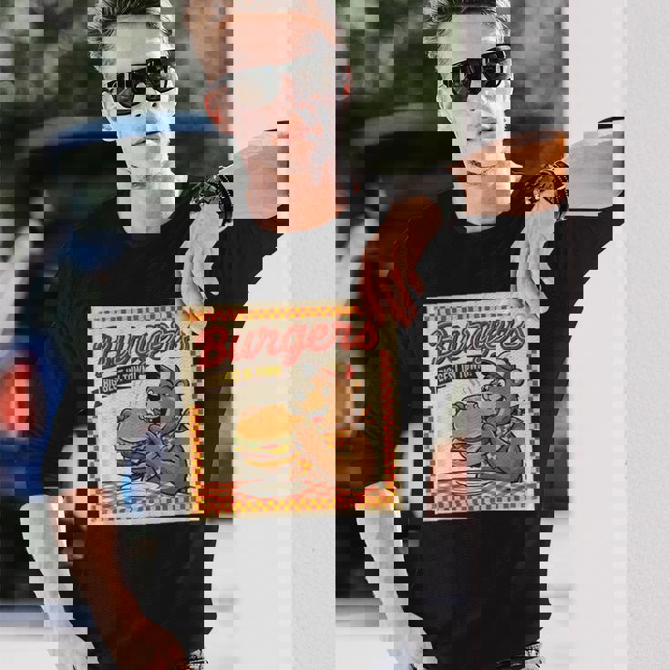 ビンテージ Burgers Biggest In Town ベア ハンバーガー ショップ 長袖Tシャツ 彼への贈り物