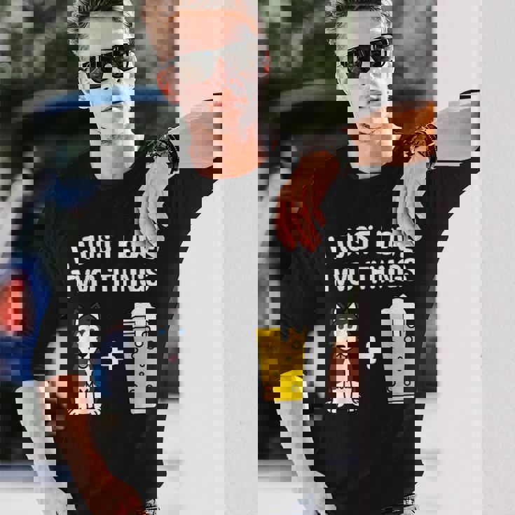 ビールシベリアン・ハスキー犬 長袖Tシャツ 彼への贈り物