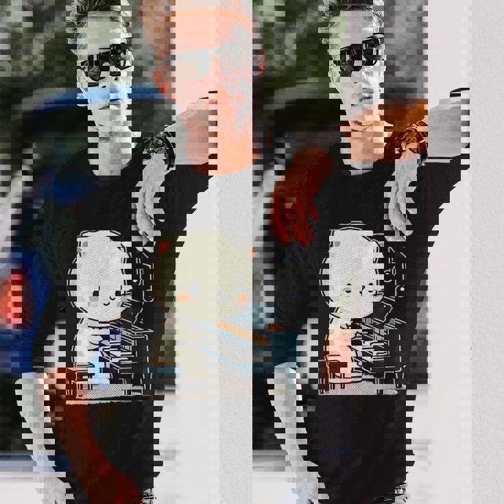 ピアノを弾くかわいい猫 ヴィンテージ かわいい猫 アート 日本アニメ 長袖Tシャツ 彼への贈り物