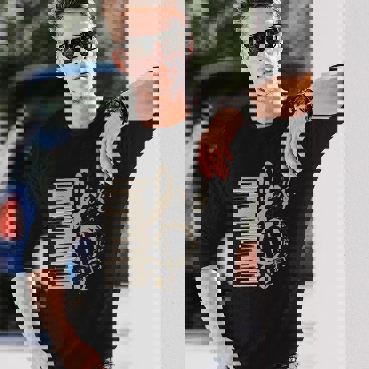 ピアノ音部記号 音楽ギフト ト音記号 ピアノ 長袖tシャツ 長袖Tシャツ 彼への贈り物