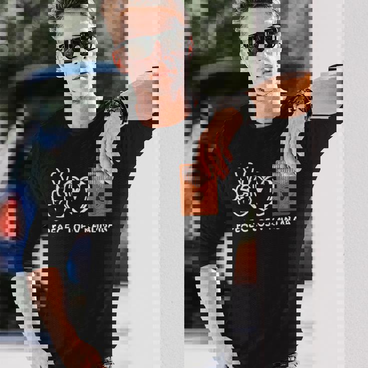 ピース、ラブカリンバレトロカリンバラバー 長袖Tシャツ 彼への贈り物