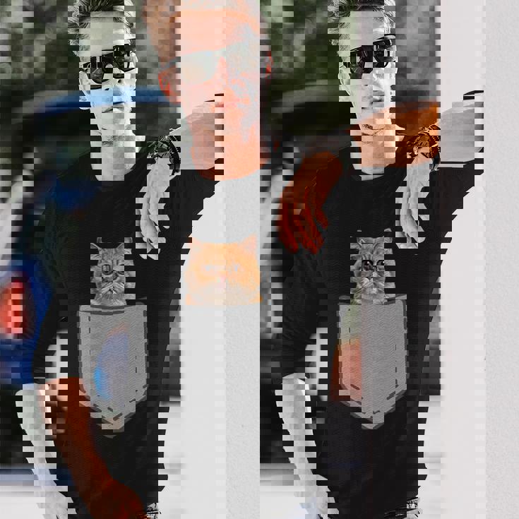 ファニーエキゾチックショートヘア猫 長袖Tシャツ 彼への贈り物