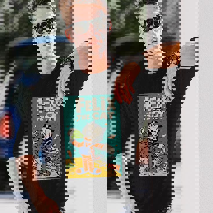 フェリックス・ザ・キャット・ムーン・ドリーマー レトロ1920年代天体アニメーション 長袖Tシャツ 彼への贈り物