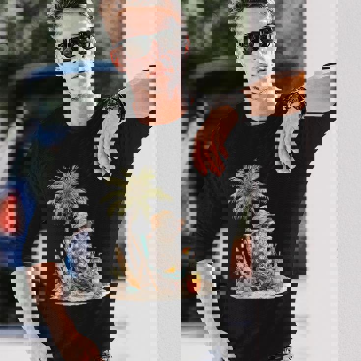 フェレット 果物 スキムボード ビーチツリー 動物 モチーフ フェレット 長袖Tシャツ 彼への贈り物