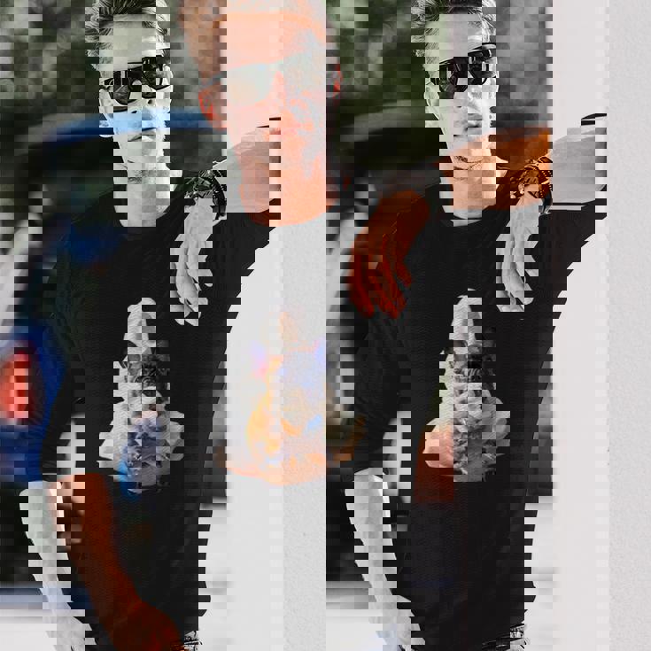 フレンチブルドッグ 犬 アイスクリームを食べる犬 面白い かわいい 長袖Tシャツ 彼への贈り物