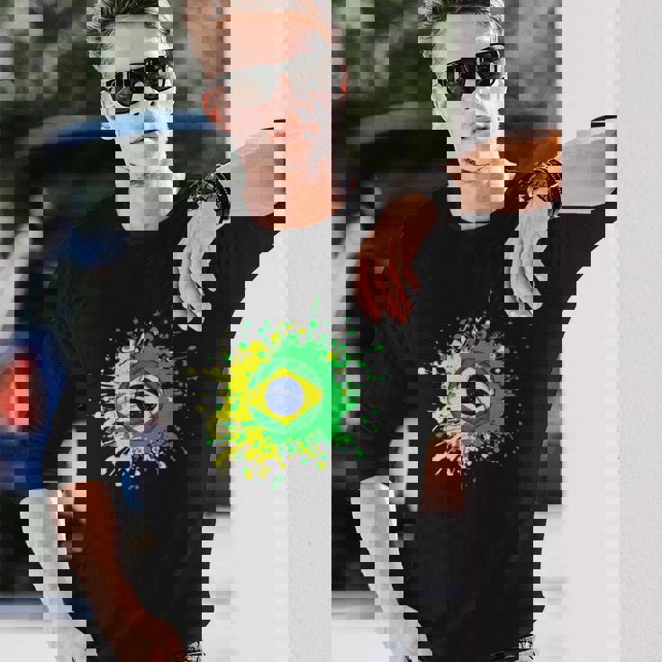 ブラジルの旗が付いたブラジルのバレーボール 長袖Tシャツ 彼への贈り物