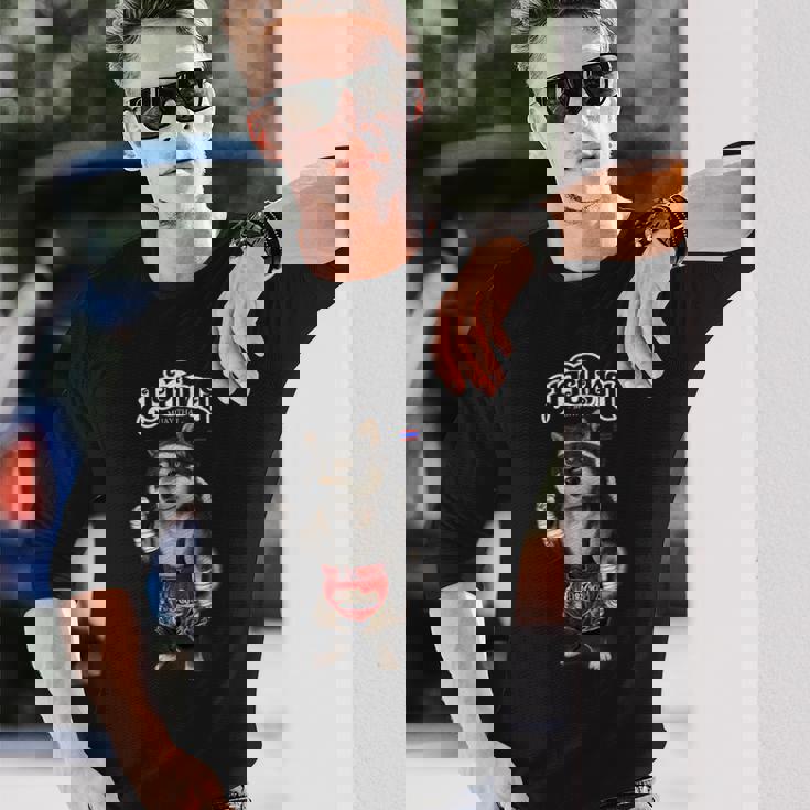 ブラック柴犬 ムエタイ キックボクシングチャンピオン 長袖Tシャツ 彼への贈り物