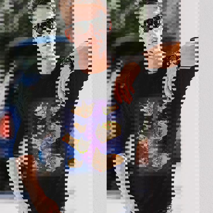 ブリトー猫とタコスキャット 宇宙 ギャラクシー ミーム タコキャット 愚かな 長袖Tシャツ 彼への贈り物