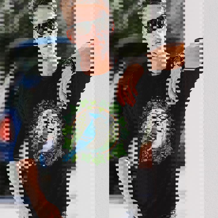 ブルージェイとイングリッシュアイビーバードアートブルージェイズイラスト 長袖Tシャツ 彼への贈り物