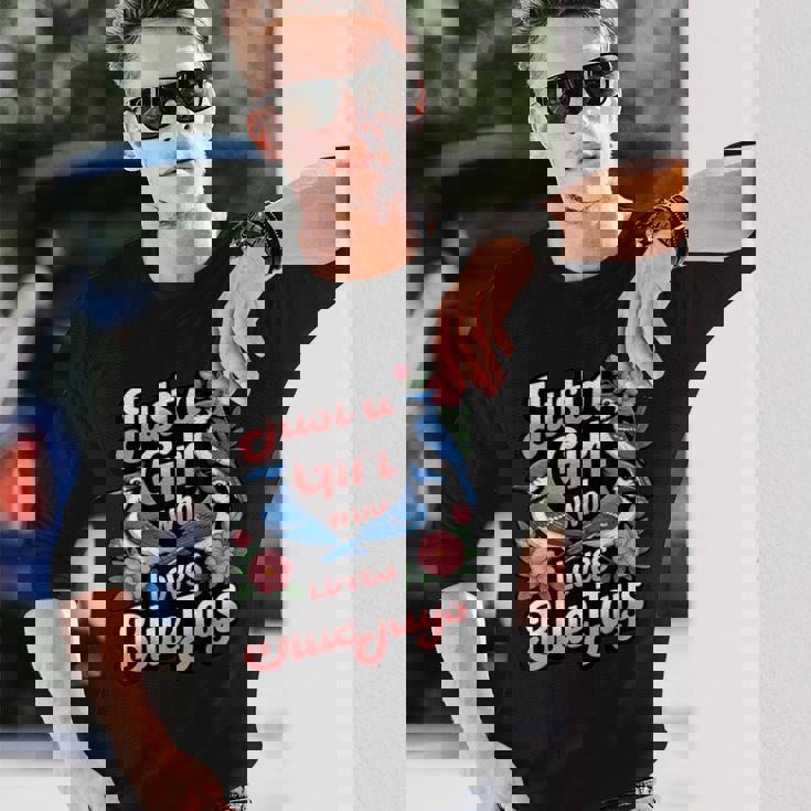 ブルージェイズが大好きな少女 バード愛好家 バードウォッチャー 長袖Tシャツ 彼への贈り物