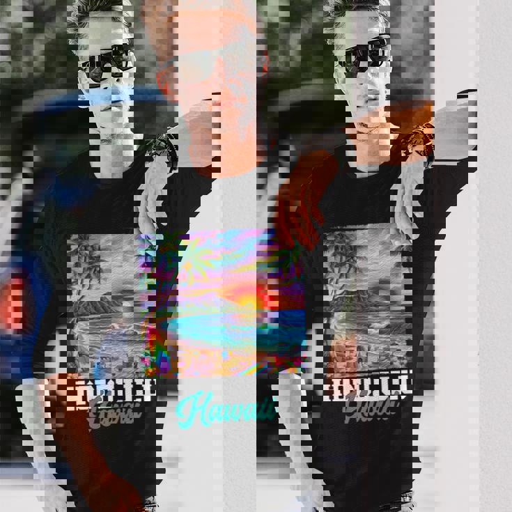 ホノルル ハワイ ハワイアン 波 ビーチ 夏 サーフィン レトロ 長袖tシャツ 長袖Tシャツ 彼への贈り物