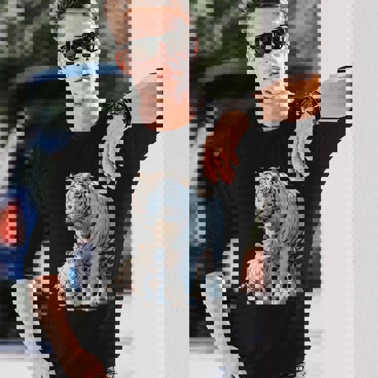 ホワイトタイガー、ネコの動物 長袖Tシャツ 彼への贈り物