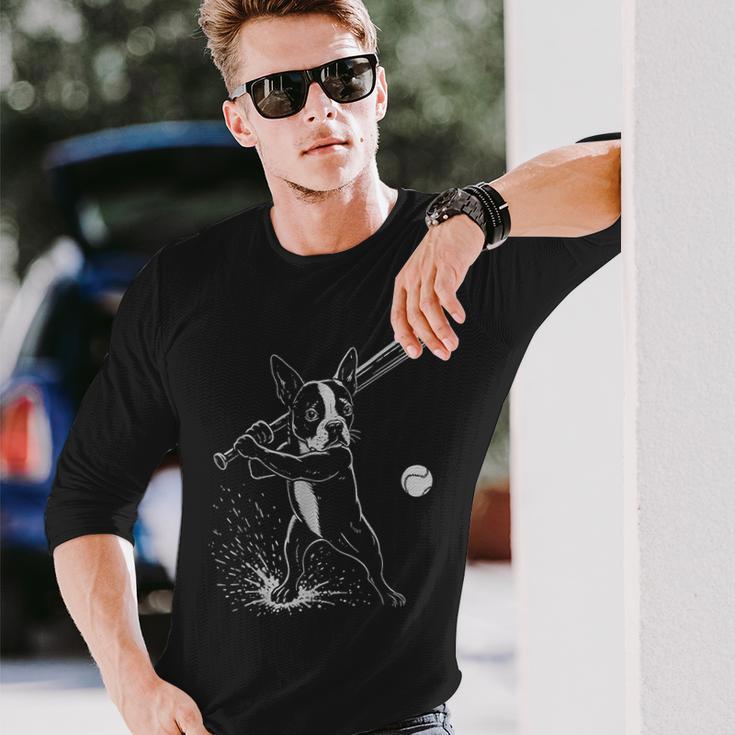 ボストンテリア 野球 スポーツ 犬好き 長袖Tシャツ 彼への贈り物