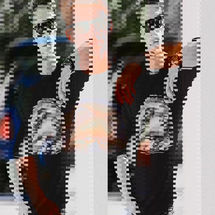 ポメラニアン × ポメラニアン 犬 寝ている 長袖Tシャツ 彼への贈り物