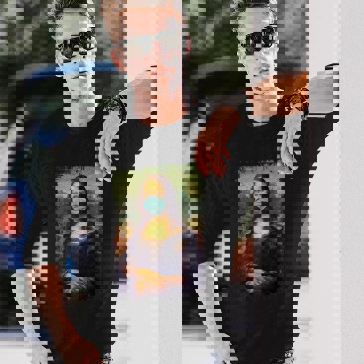 マスク付きモナリザ面白い有名な絵画検疫 長袖Tシャツ 彼への贈り物