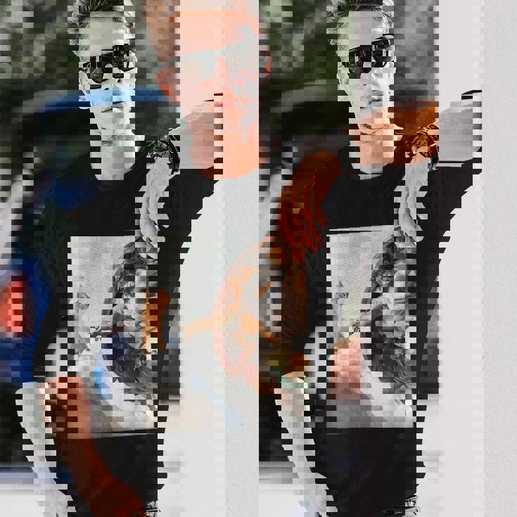 ミケランジェロの愉快な創作猫ミーム。 長袖Tシャツ 彼への贈り物