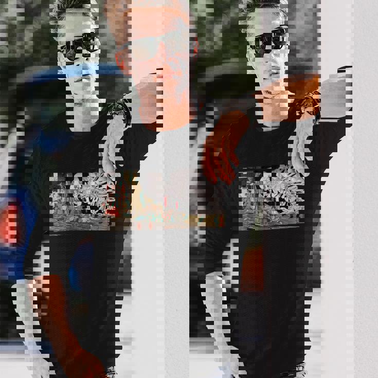 ミツクニ スケルトンスペクターに逆らう 歌川国芳作 長袖Tシャツ 彼への贈り物