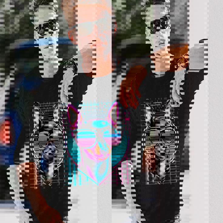 メンズ レディース ミニピン ヴェイパーウェーブ ミニチュア ピンシャー好き 長袖Tシャツ 彼への贈り物