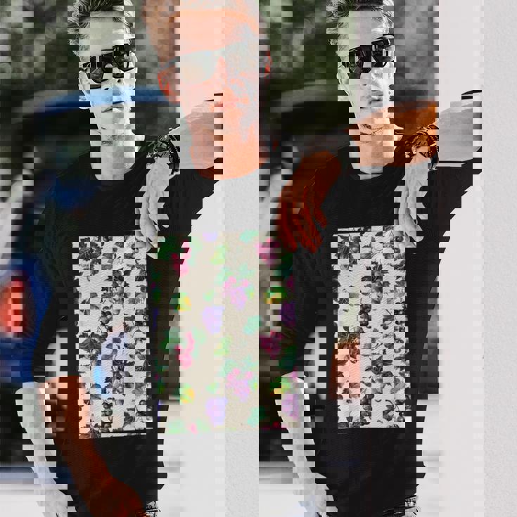 ミニマリストのブドウ柄アート。 長袖Tシャツ 彼への贈り物