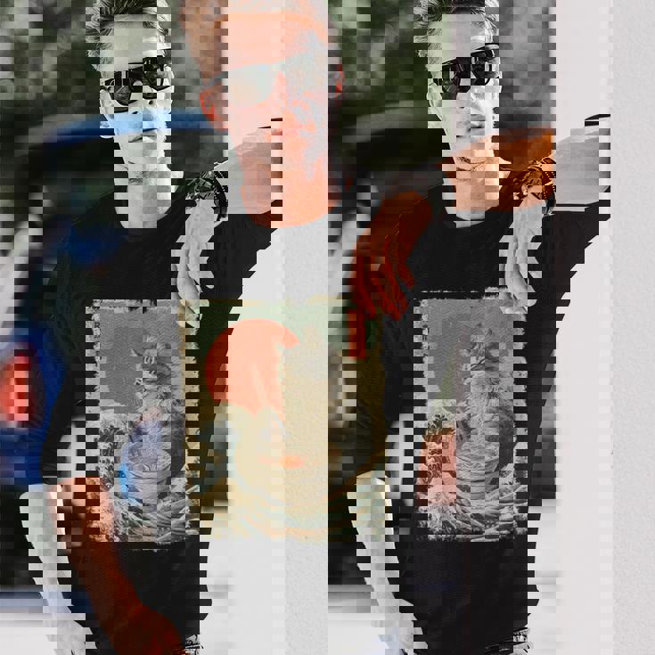 メインクーン 猫 ヴィンテージ ラーメン 和麺 長袖Tシャツ 彼への贈り物