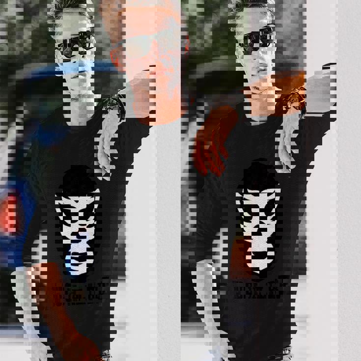 メキシカンルチャドール ルチャリブレ ブラック&ホワイト レスリングマスク 長袖Tシャツ 彼への贈り物