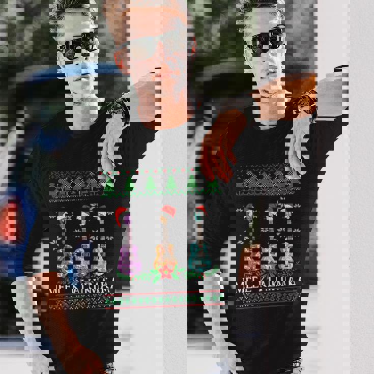 メレカリキマカハワイアンクリスマスウクレレ醜いデザインシャツ 長袖Tシャツ 彼への贈り物