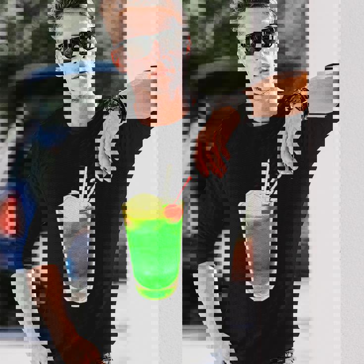 メロンソーダ／クリームソーダ（スイーツ ポップ）夏【サマータイム】昭和レトロ 80S かわいい デザイン 長袖Tシャツ 彼への贈り物