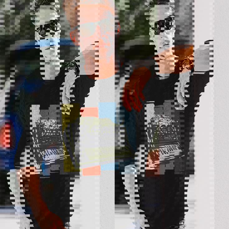 モジュラー シンセサイザー キーボード テクノ ビンテージ アナログ 猫 長袖tシャツ 長袖Tシャツ 彼への贈り物