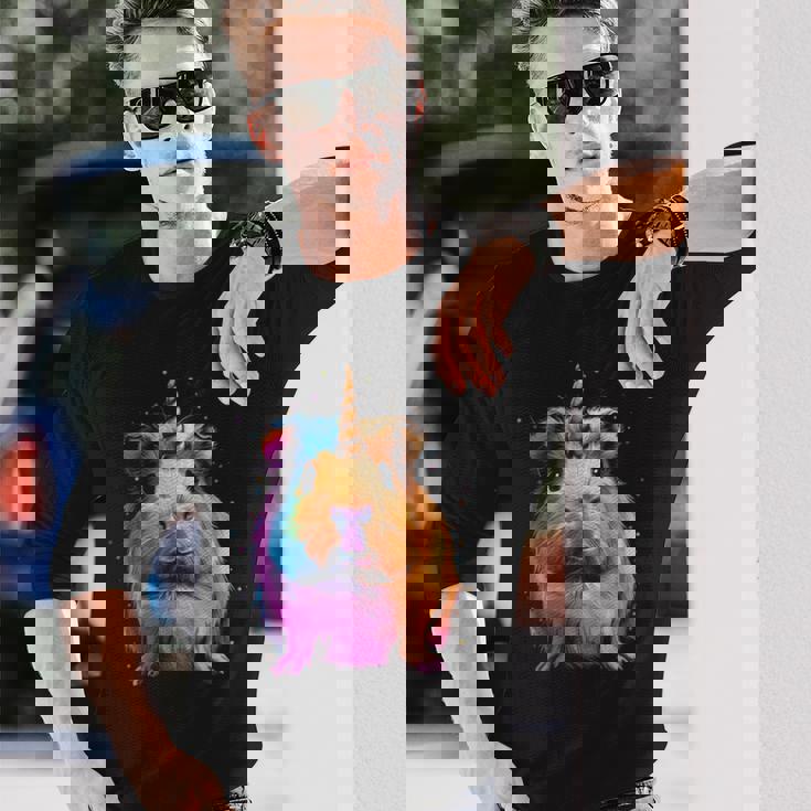 モルモット ユニコーン ギニコーン 面白い ペット モルモット好き 長袖tシャツ 長袖Tシャツ 彼への贈り物