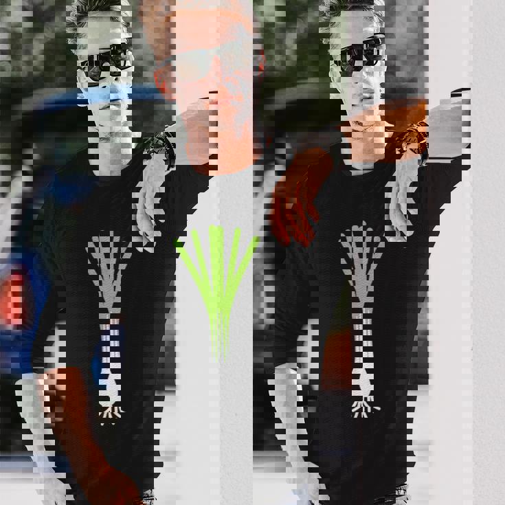 ユーモアリークミニマリスト野菜シンプルなネギ 長袖Tシャツ 彼への贈り物