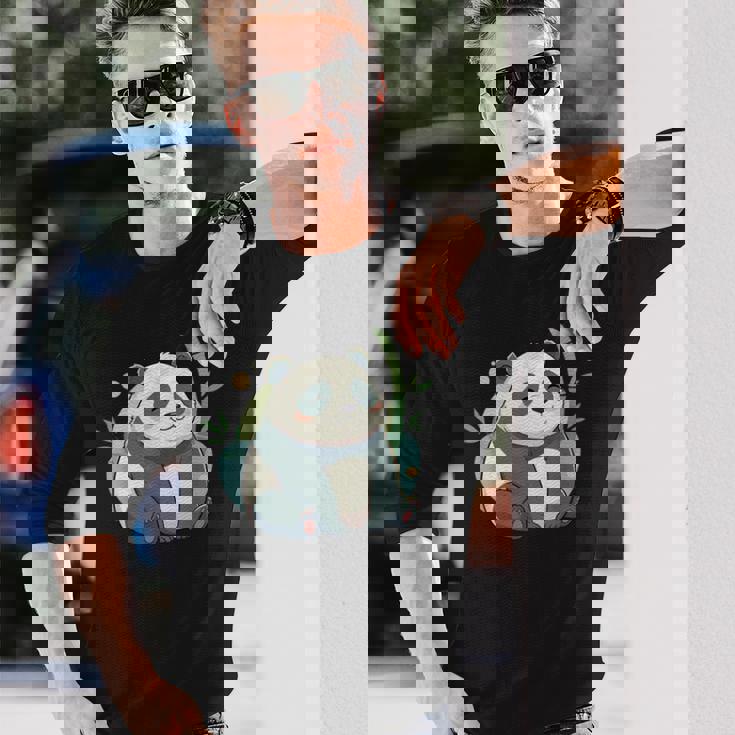 リラックス竹林ぽっちゃりパンダ美学 長袖Tシャツ 彼への贈り物