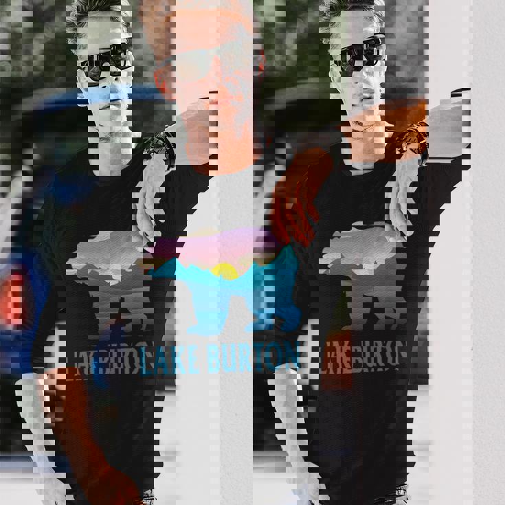 レイク・バートン 山 パープル セッティング ヒマワリ ネイチャーウッド 長袖Tシャツ 彼への贈り物