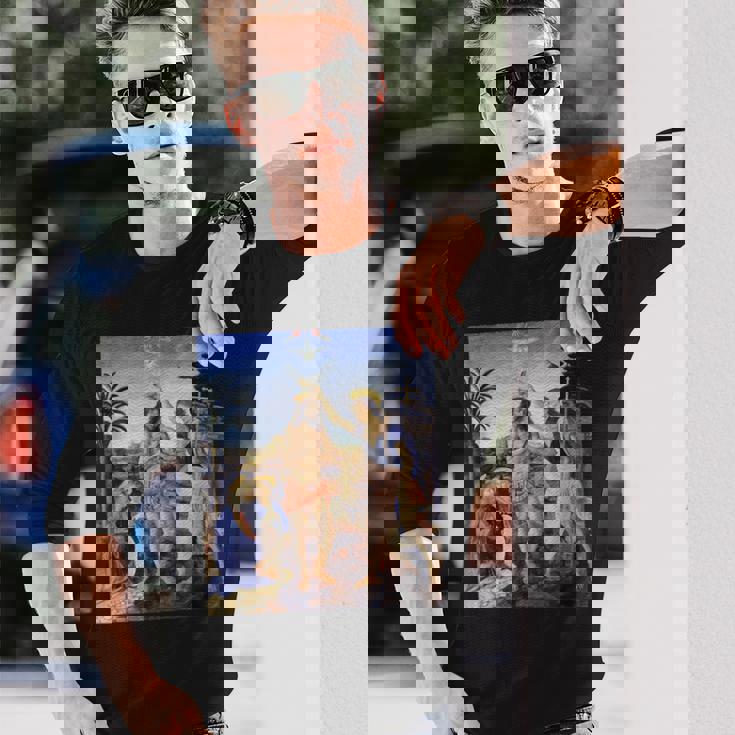 レオナルド ダヴィンチ 面白いtシャツ アート キリストの洗礼 聖書 絵画 メンズ 面白い 服 美術 ネタ 長袖Tシャツ 彼への贈り物