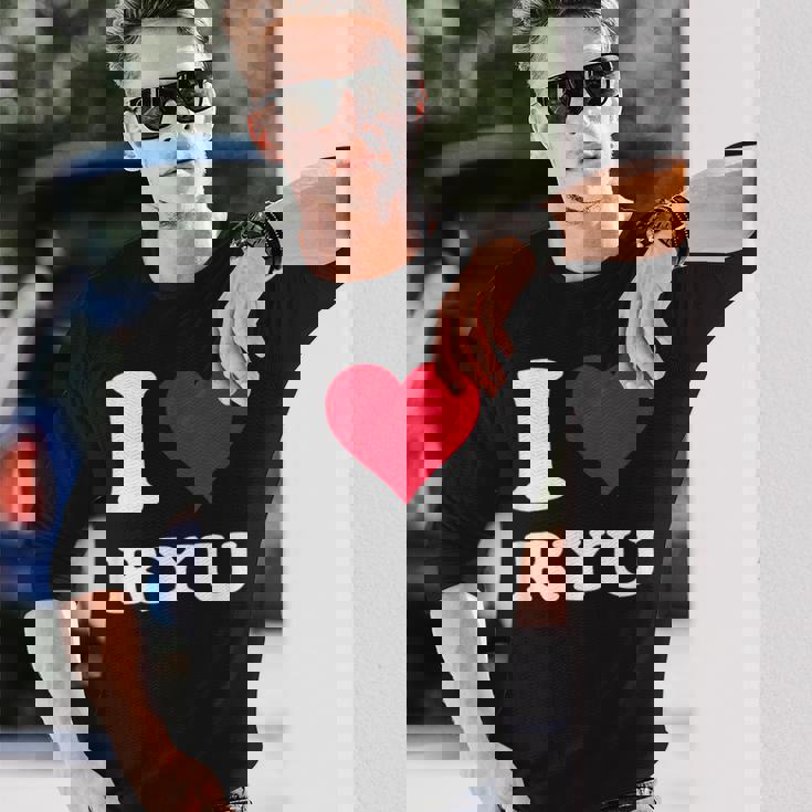 レッドハート I Love Ryu 長袖Tシャツ 彼への贈り物