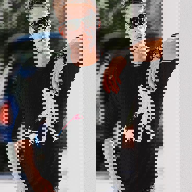 レトロ ビッグフット ウォーキング フレンチブルドッグ ファニー サスカッチ 長袖tシャツ 長袖Tシャツ 彼への贈り物