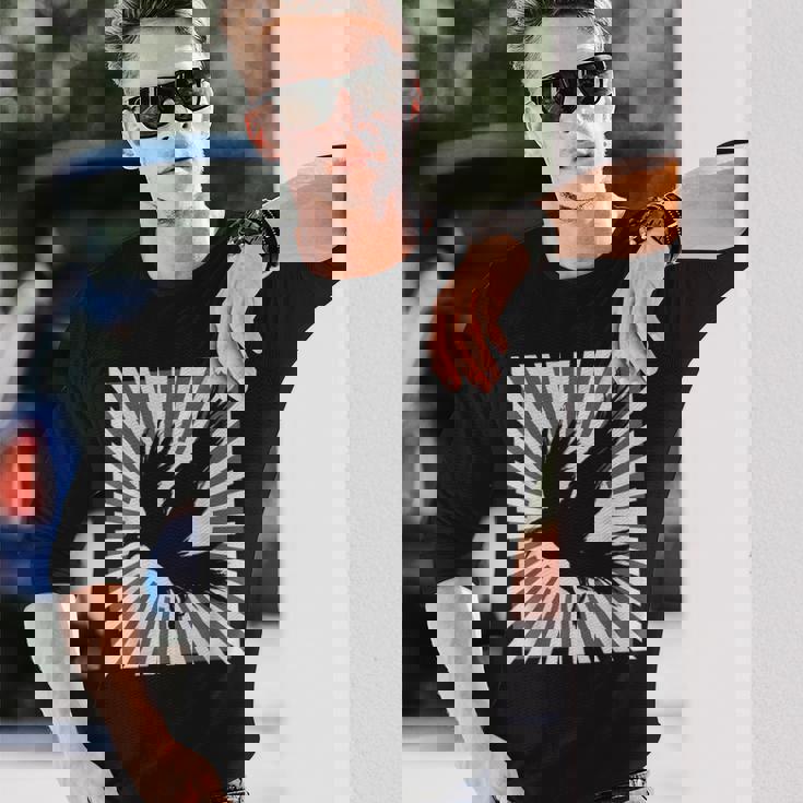 レトロなカラスの美学 日本の旭日旗 黒カラス 長袖Tシャツ 彼への贈り物