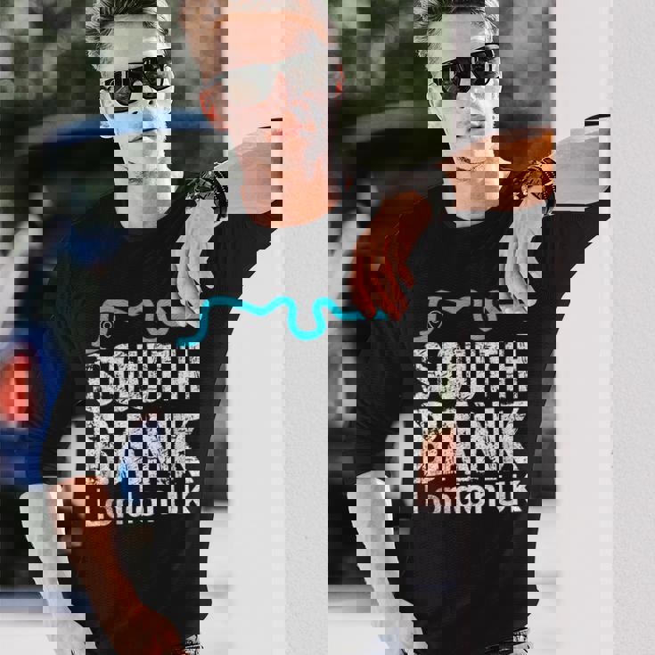 ロンドン、「サウスバンク」の「テムズ川」地図のロンドンお土産 長袖Tシャツ 彼への贈り物