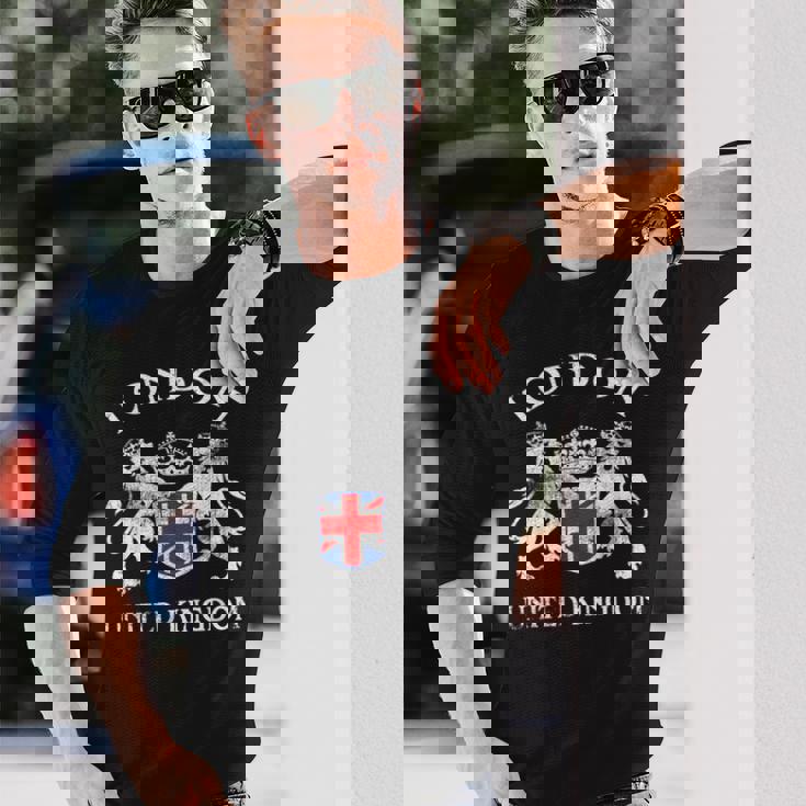 ロンドンのお土産 英国エンブレム 英国国旗 記念品 サイト 長袖Tシャツ 彼への贈り物