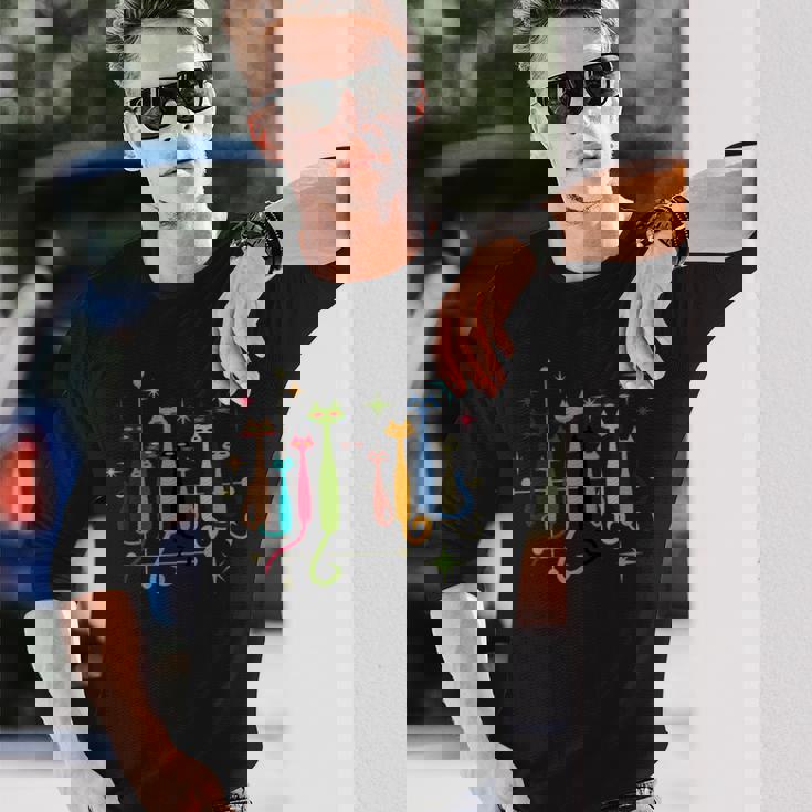 ヴィンテージ レトロ ミッドセンチュリー モダン ルック 猫 50S 60S スタイル 長袖Tシャツ 彼への贈り物