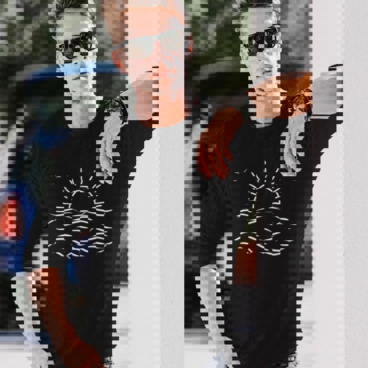 ヴィンテージ 海 夕日 鳥 飛ぶ 穏やかな 波 沿岸 自然 長袖tシャツ 長袖Tシャツ 彼への贈り物