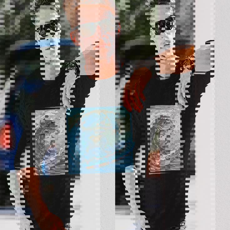 両生類サーファー 日本の波 アート サーフィン カエル 長袖Tシャツ 彼への贈り物