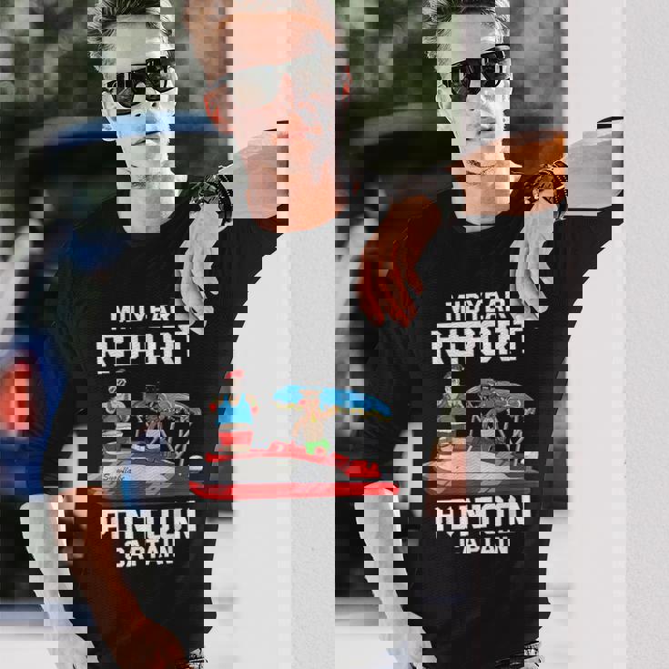 中途報告ポンツーンキャプテンサンタ 7月のクリスマスメンズ 長袖Tシャツ 彼への贈り物