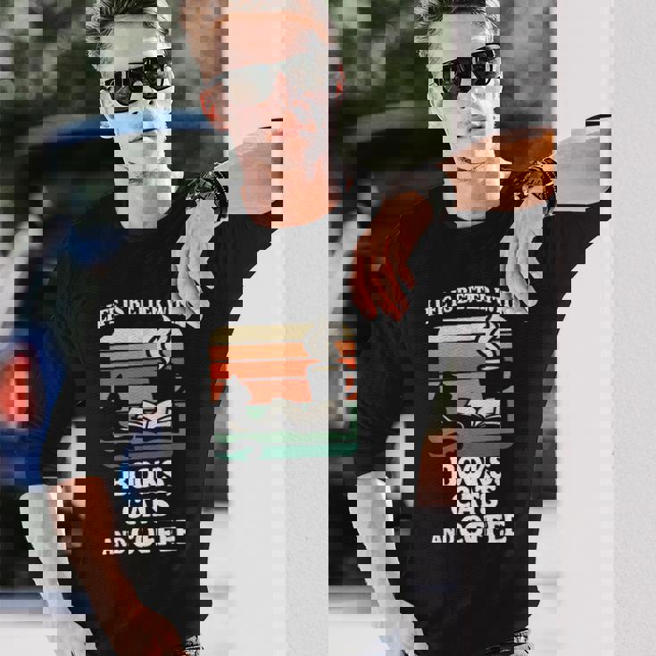 人生は本と猫と一緒に猫を読む カフェ 図書館 長袖Tシャツ 彼への贈り物