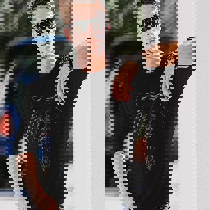 動物愛好家のための怒っているクマの顔グラフィックシャツ 長袖Tシャツ 彼への贈り物