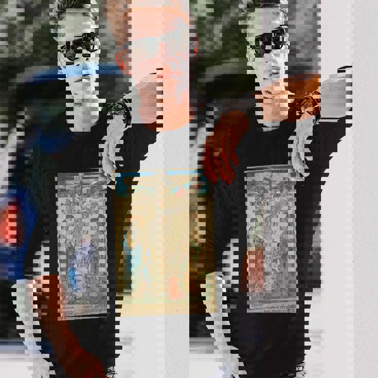 十字架上のイエス 中世美術 キリスト教 カトリック 長袖Tシャツ 彼への贈り物