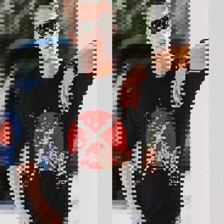 古代日本の桜 侍刀 長袖Tシャツ 彼への贈り物