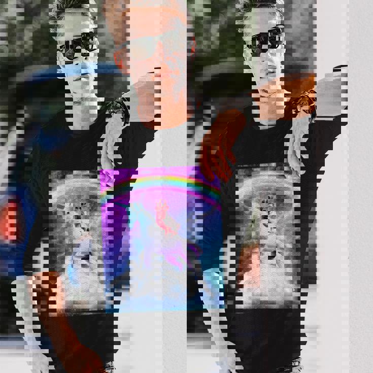 宇宙パグ 雲の上のレインボーユニコーン 長袖Tシャツ 彼への贈り物