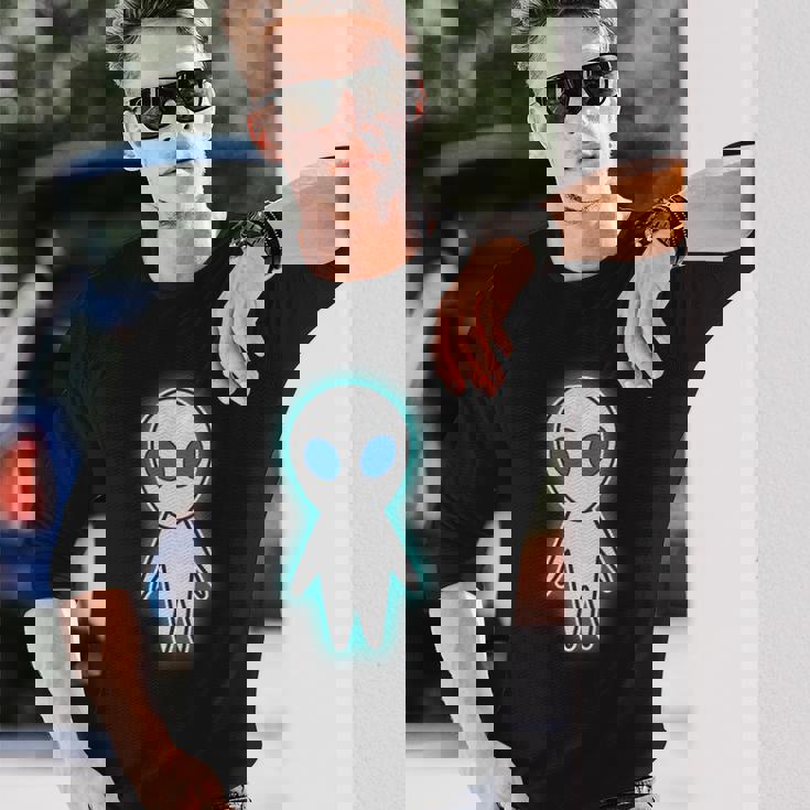 宇宙人 エイリアン『セルフィー』グレイ【ゆるフレンズ】かわいい キャラクター 面白い 長袖tシャツ 長袖Tシャツ 彼への贈り物